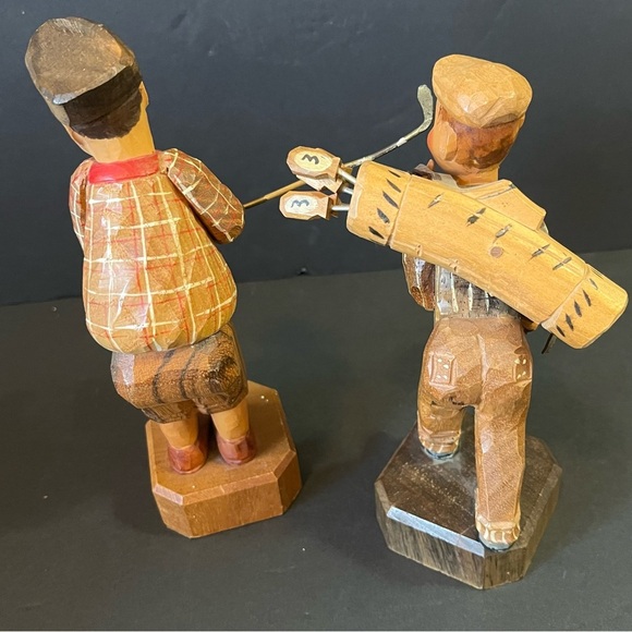ANRI Wooden Carvings Golf Golfer Figurines Men Swinging Carry Clubs Lot 2x READ - Picture 7 of 11